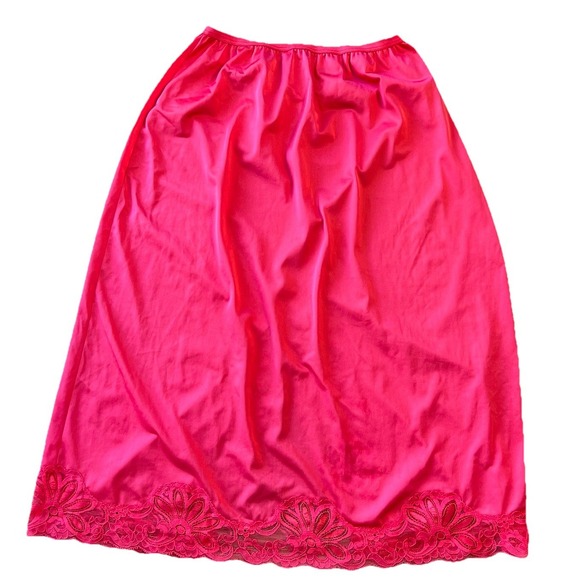 Vintage Shadowline Half Slip Red Nylon Lace Hem & Front Inset Small 26" USA - Picture 2 of 11
